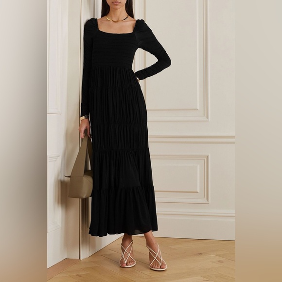 NWT La Ligne Mary Alice Smocked Tiered Long Sleeve Black Maxi Dress Size M - Picture 3 of 13